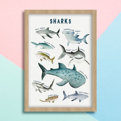 Παιδικό ξύλινο κάδρο 23x32cm Sharks KD483