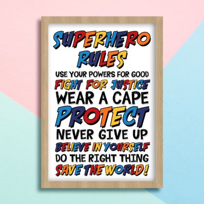 Παιδικό ξύλινο κάδρο 23x32cm Superhero Rules KD482