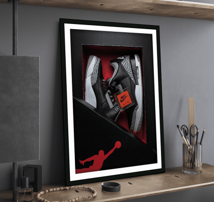 Ξύλινο Κάδρο Black Cement Air Jordan 3 30X40cm SNK182