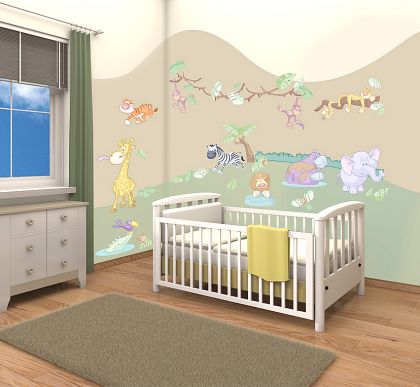 Παιδικά αυτοκόλλητα τοίχου Walltastic Baby Jungle Safari Decor Kit (50 Room Stickers)